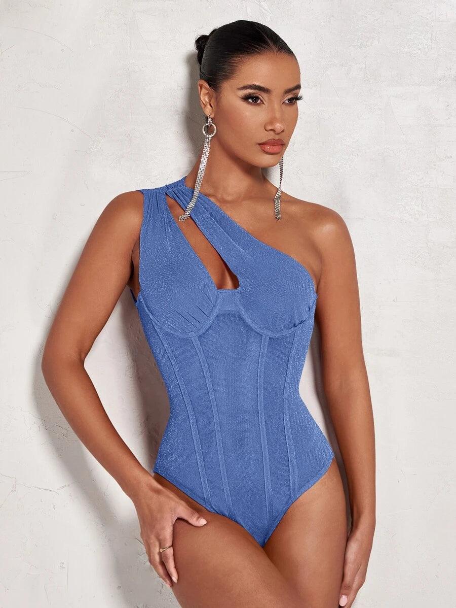 One Shoulder Cut Out Sleeveless Bodysuit-Comfy Jumpsuits