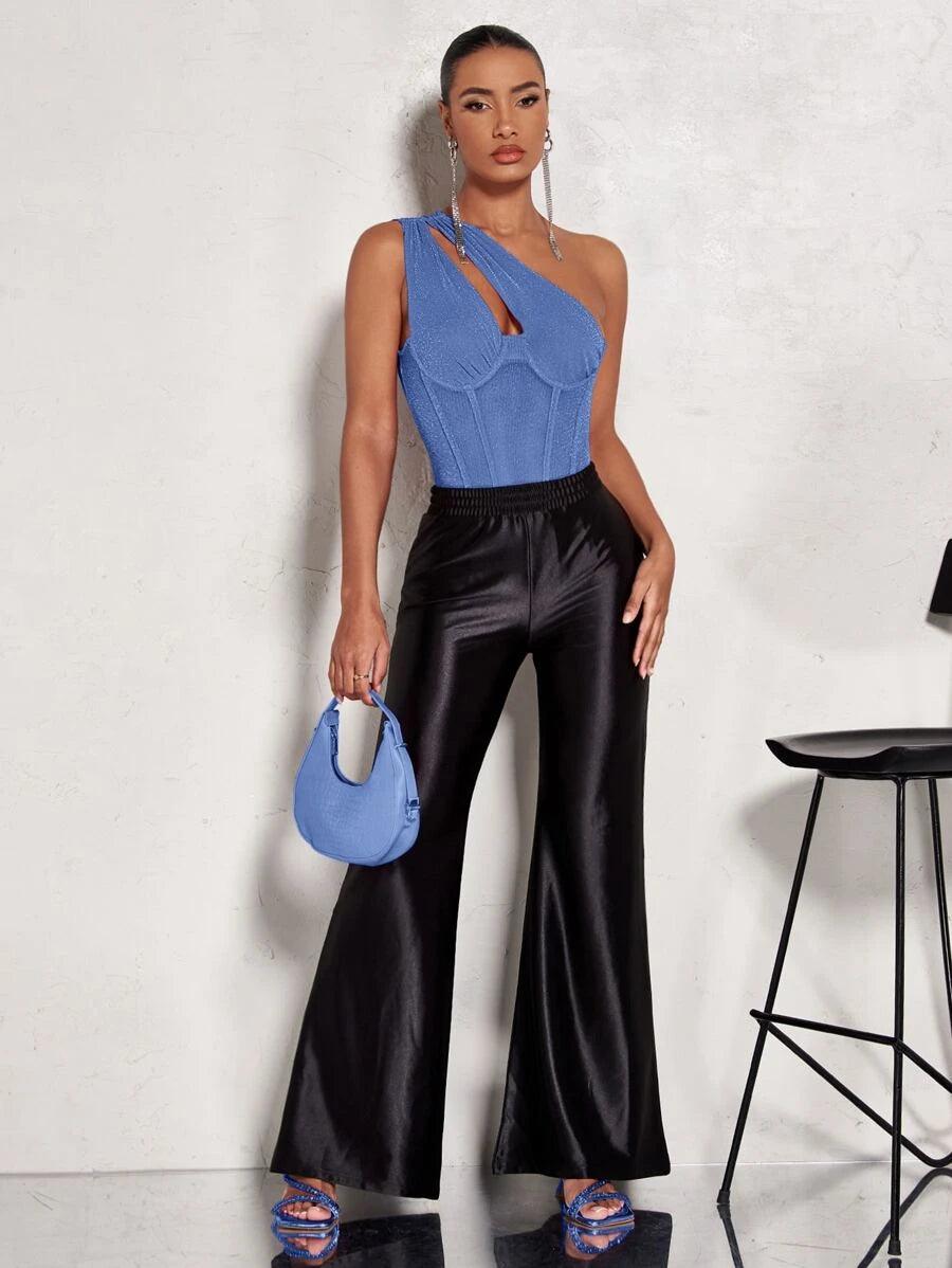 One Shoulder Cut Out Sleeveless Bodysuit-Comfy Jumpsuits