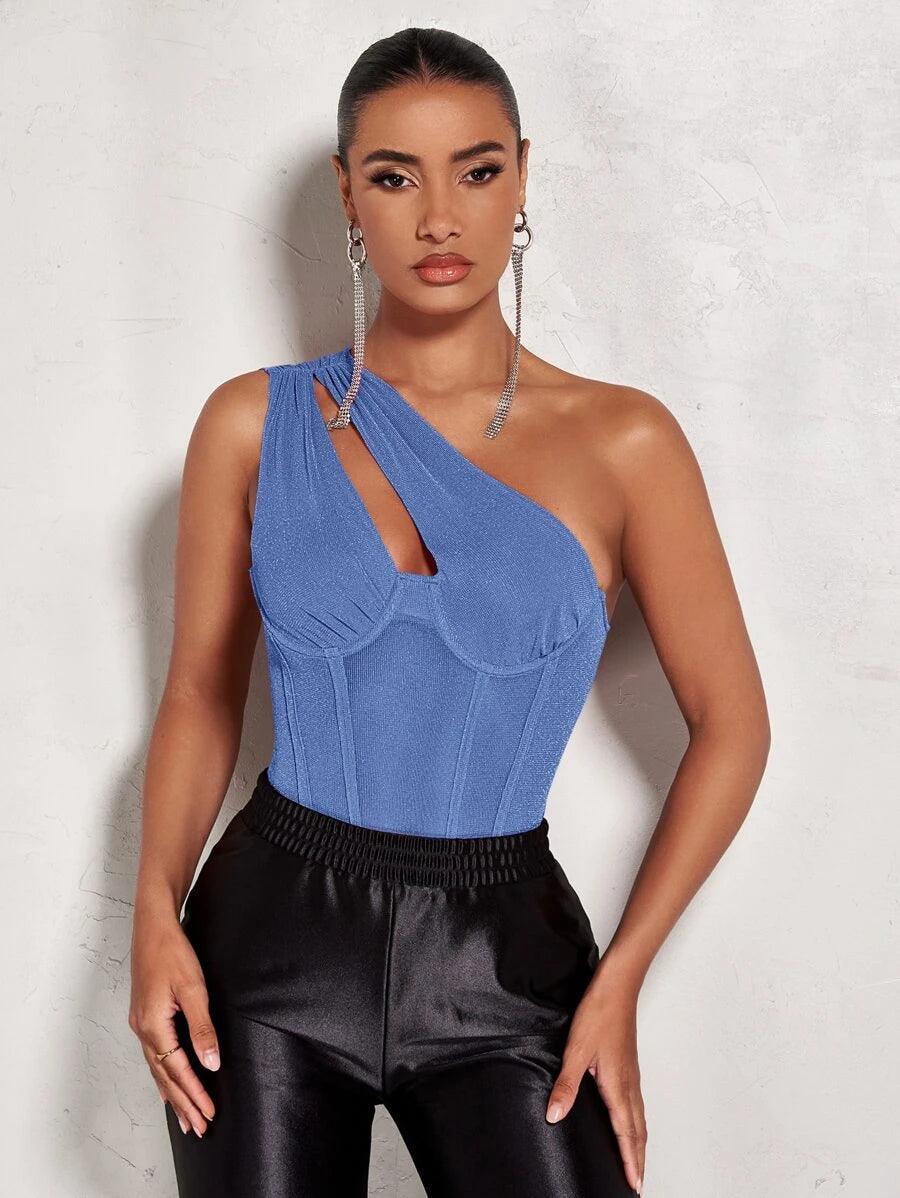 One Shoulder Cut Out Sleeveless Bodysuit-Comfy Jumpsuits