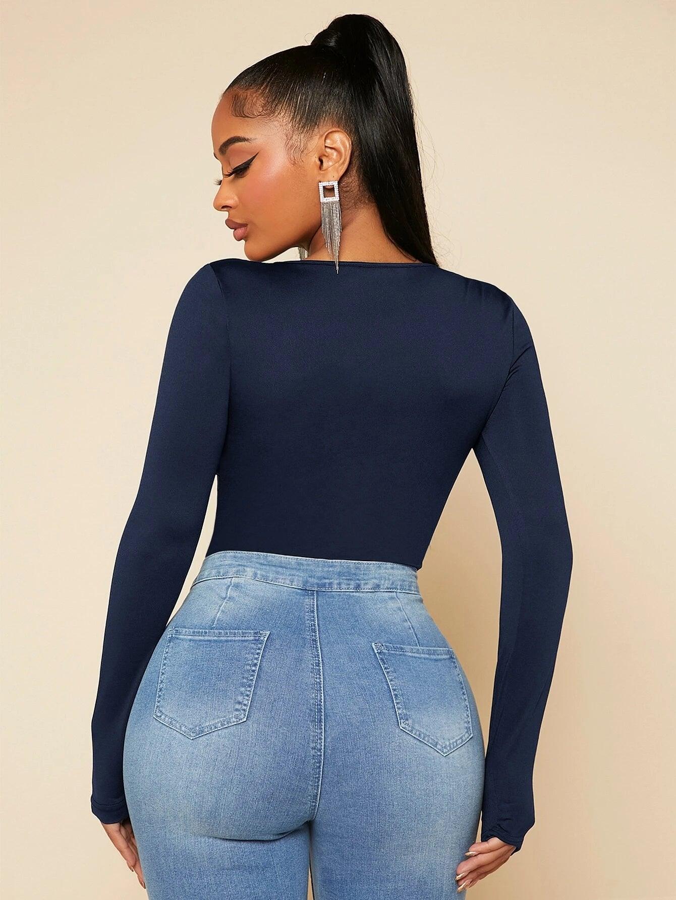 Square Neck Slim Bodysuit-Comfy Jumpsuits