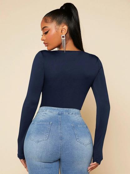 Square Neck Slim Bodysuit-Comfy Jumpsuits