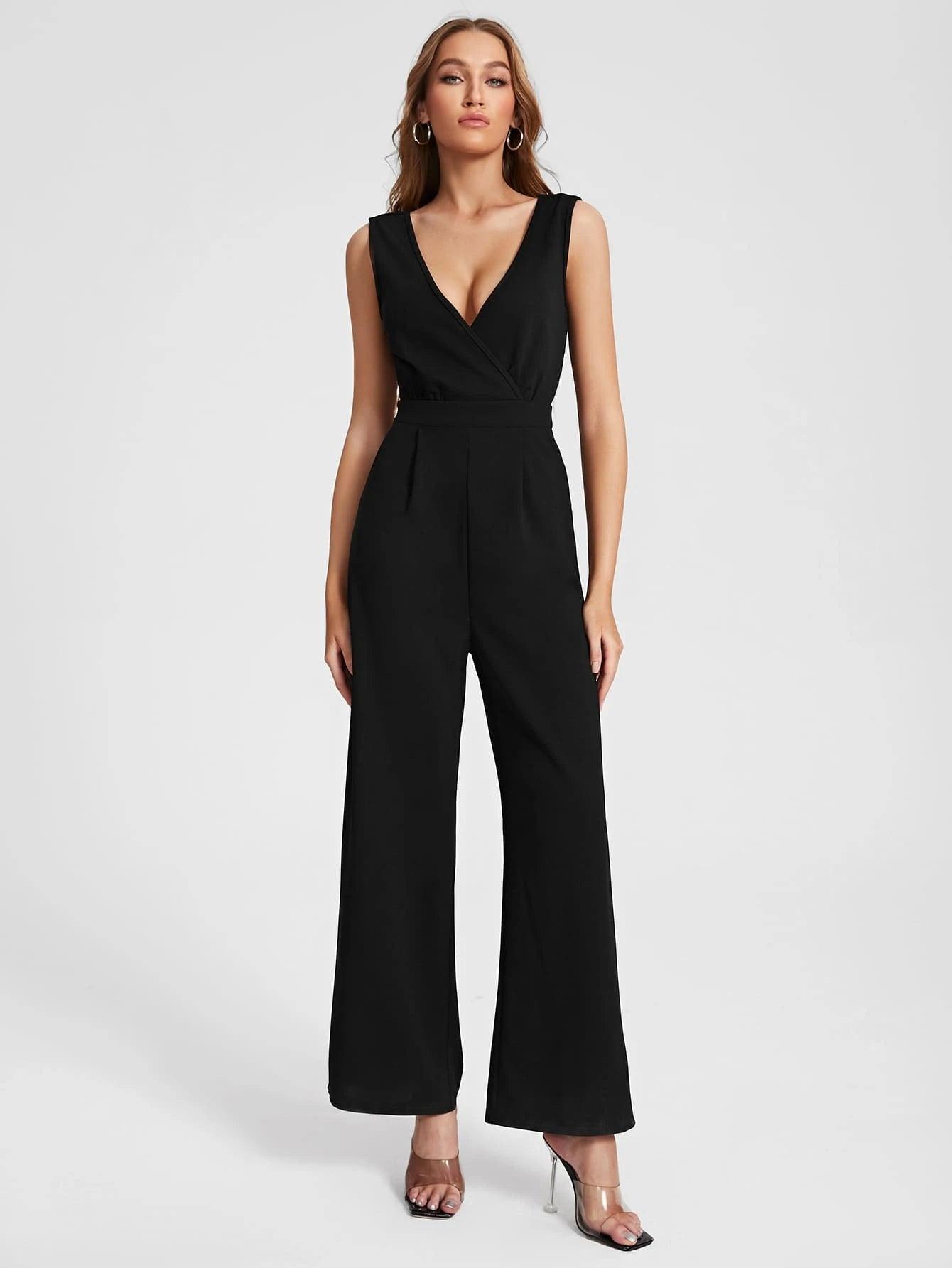 Contrast Laced Backless Jumpsuit-Comfy Jumpsuits