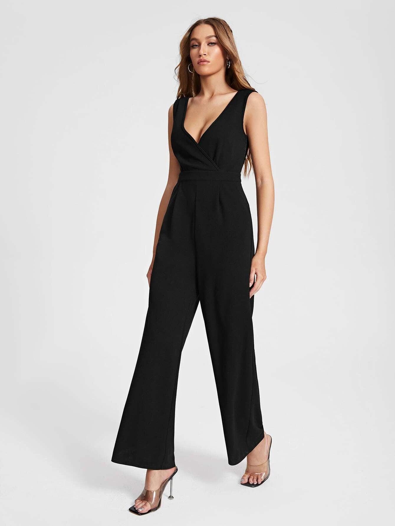 Contrast Laced Backless Jumpsuit-Comfy Jumpsuits