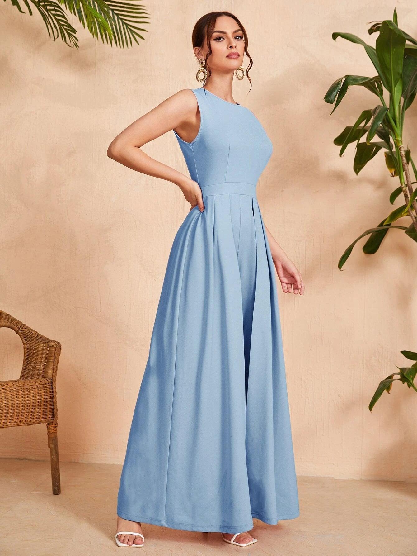 Solid Coloured Zipper Back Jumpsuit-Comfy Jumpsuits