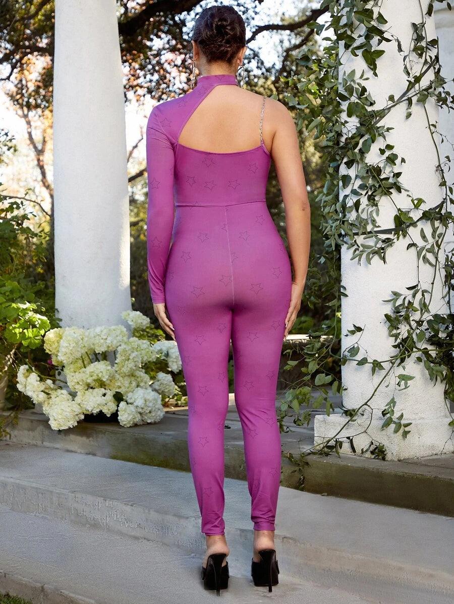 Star Print Asymmetrical Neck Jumpsuit-Comfy Jumpsuits