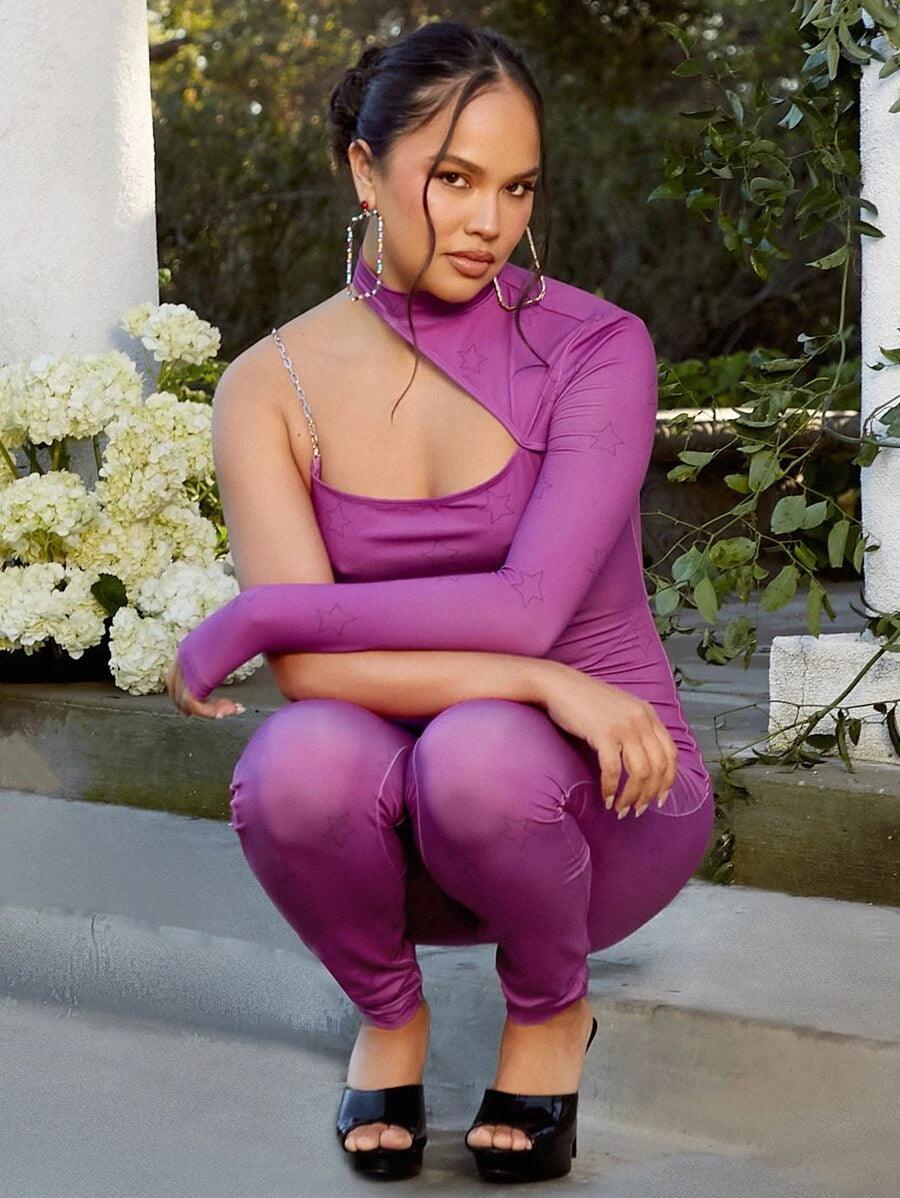 Star Print Asymmetrical Neck Jumpsuit-Comfy Jumpsuits