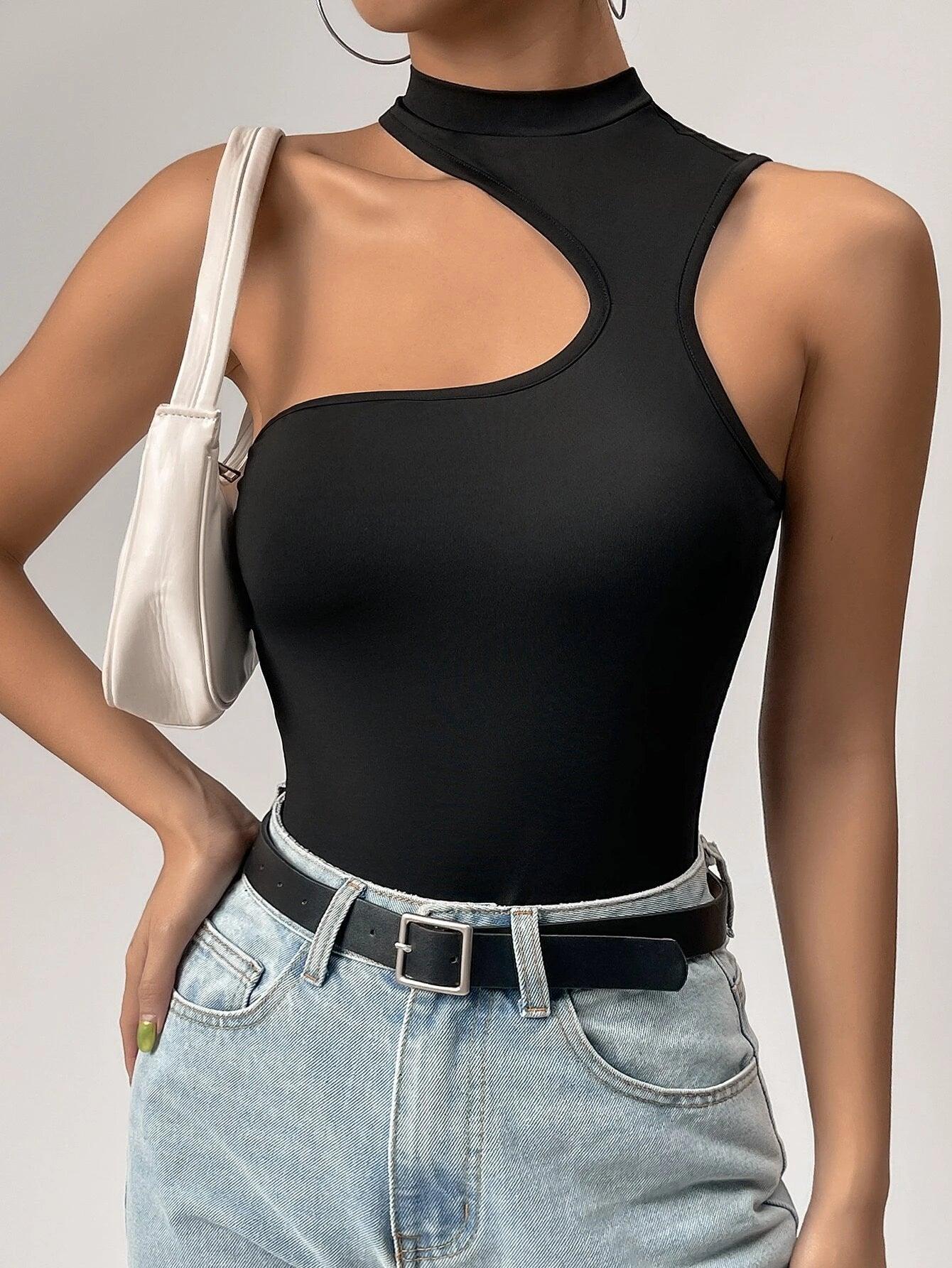 Mock Neck Cut Out Bodysuit-Comfy Jumpsuits