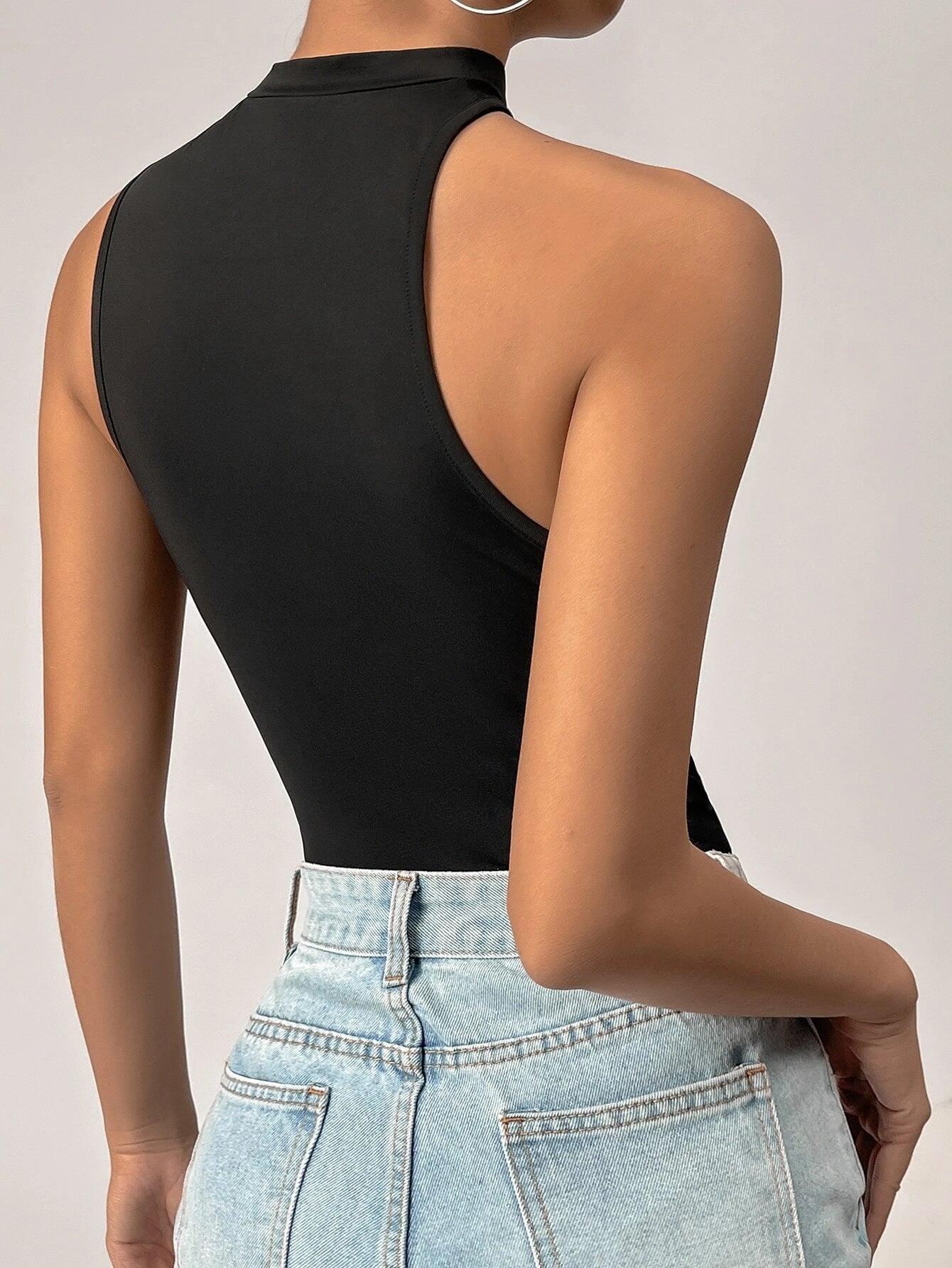 Mock Neck Cut Out Bodysuit-Comfy Jumpsuits