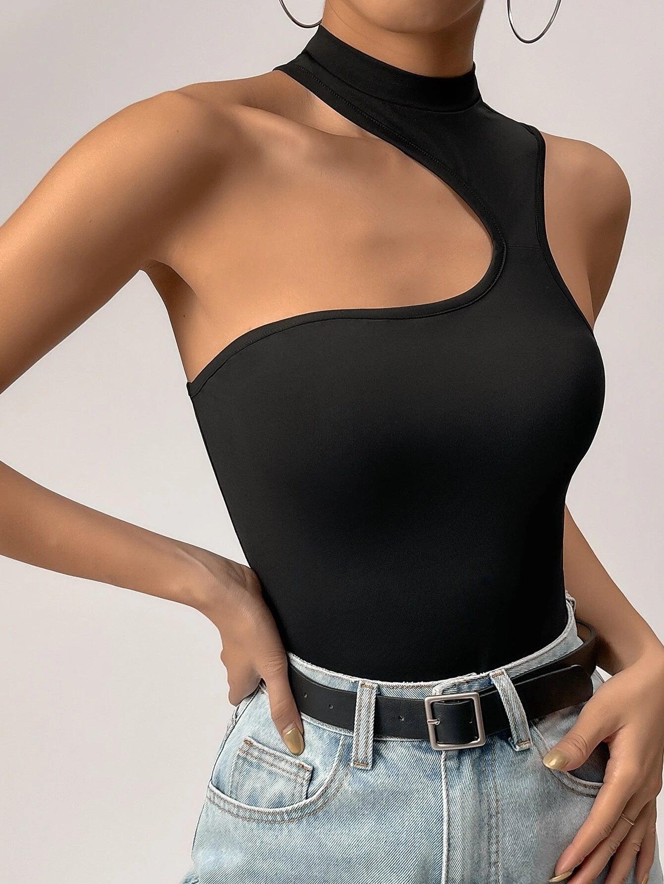 Mock Neck Cut Out Bodysuit-Comfy Jumpsuits