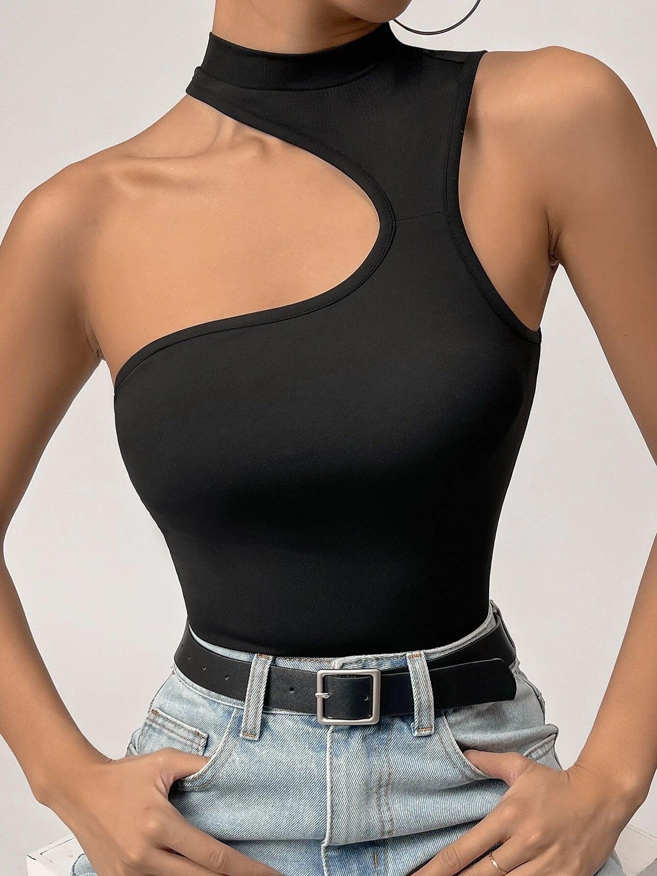Mock Neck Cut Out Bodysuit-Comfy Jumpsuits