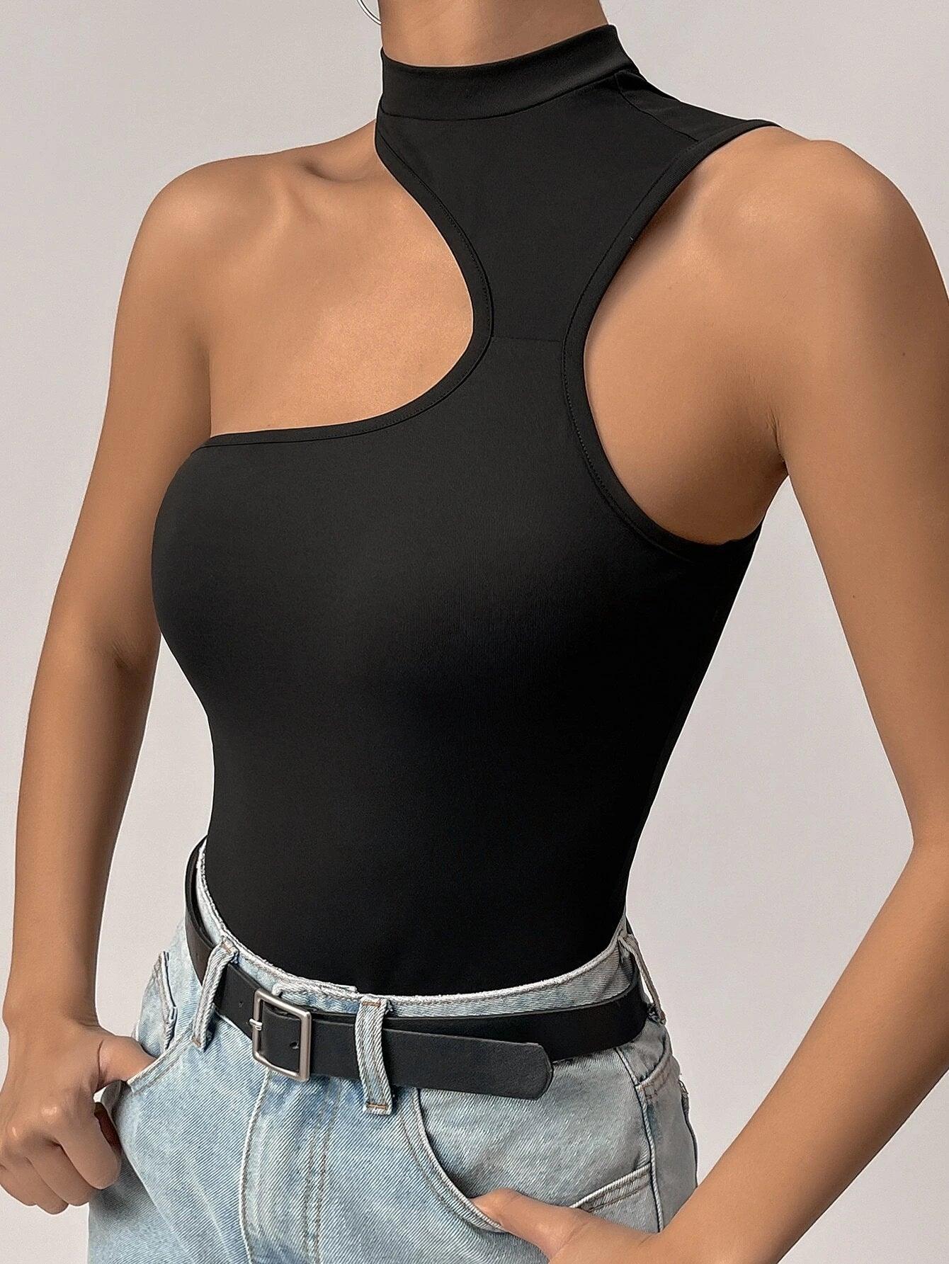 Mock Neck Cut Out Bodysuit-Comfy Jumpsuits