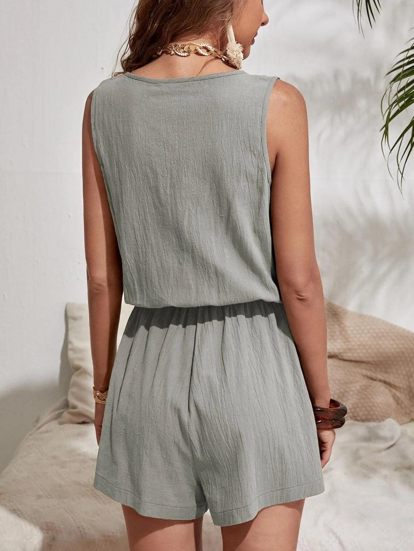 Flap Pocket Front Zip Romper-Comfy Jumpsuits