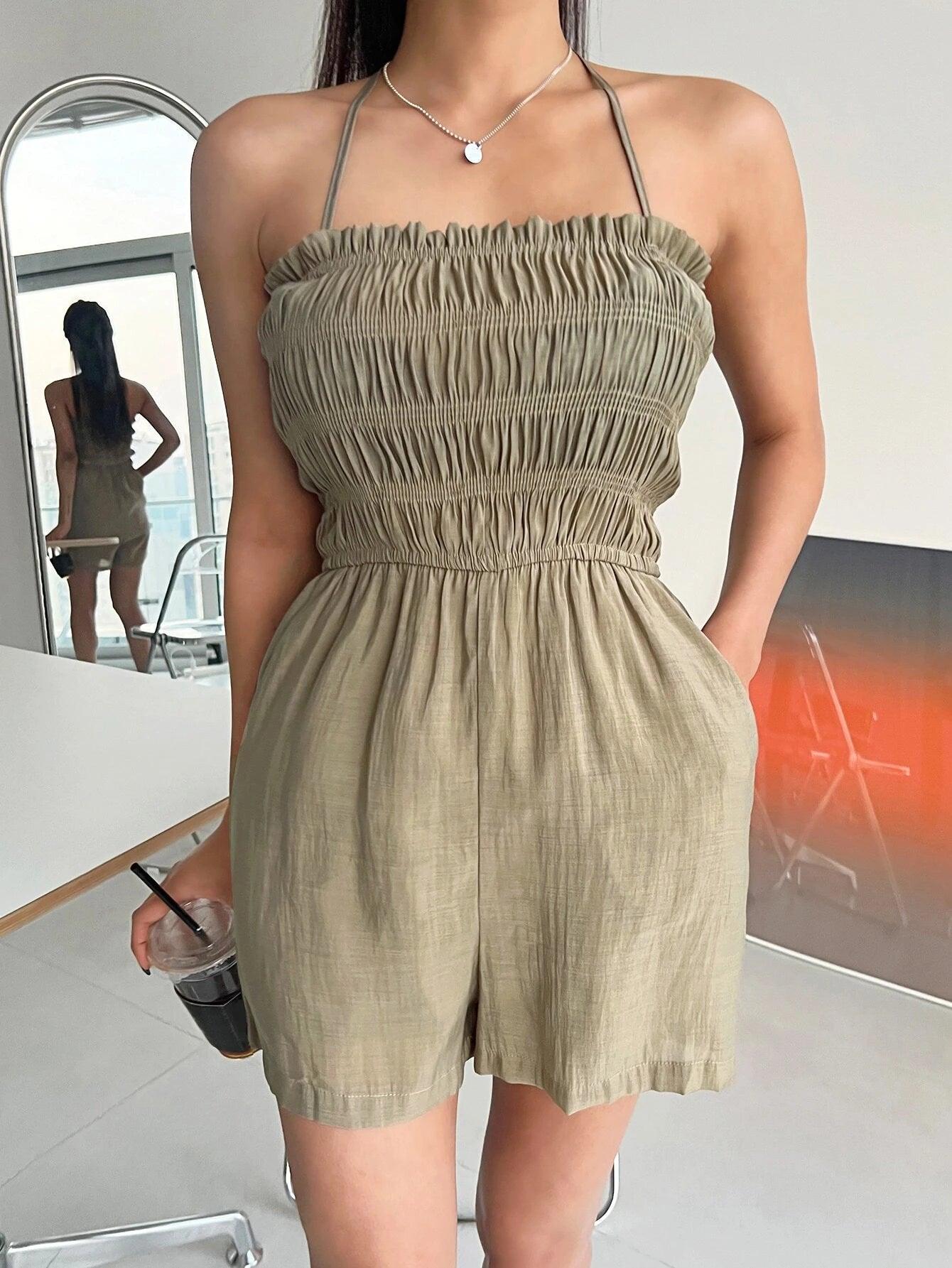 Square Neck Slant Pocket Romper-Comfy Jumpsuits