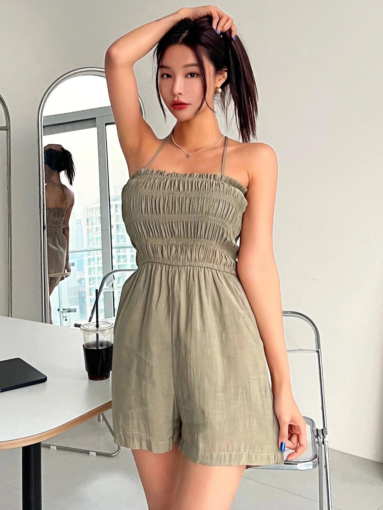 Square Neck Slant Pocket Romper-Comfy Jumpsuits