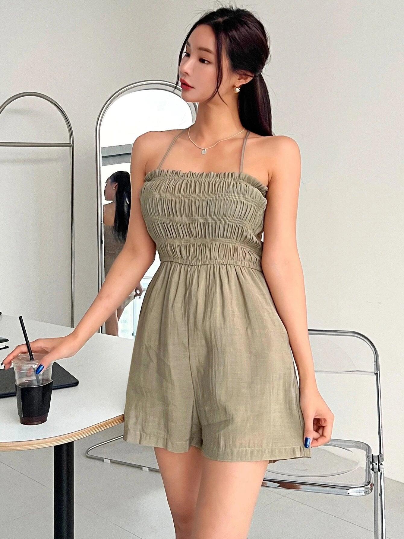 Square Neck Slant Pocket Romper-Comfy Jumpsuits