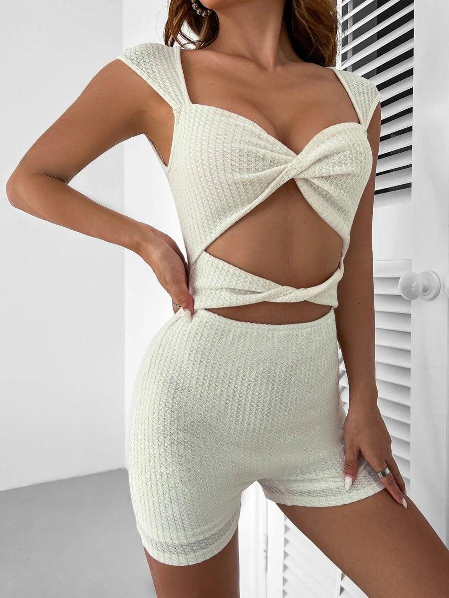 Twist Front Cut Out Romper-Comfy Jumpsuits