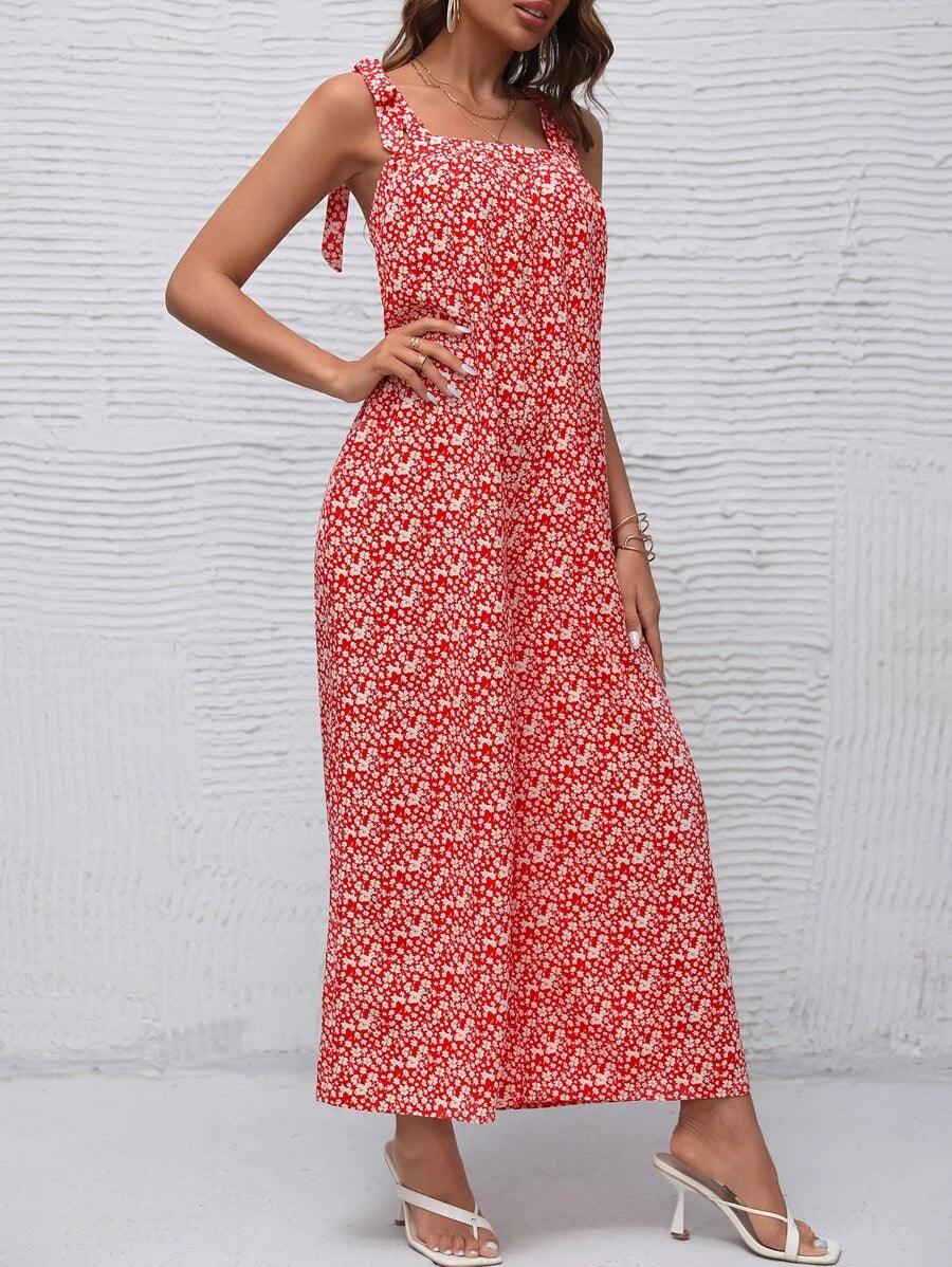 Floral Wide Leg Jumpsuit Without Belt-Comfy Jumpsuits