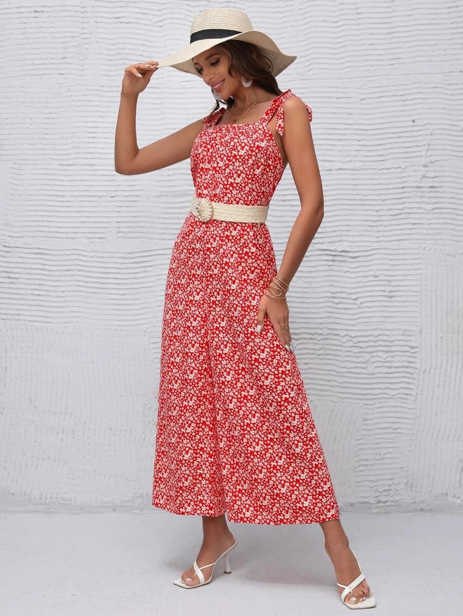 Floral Wide Leg Jumpsuit Without Belt-Comfy Jumpsuits