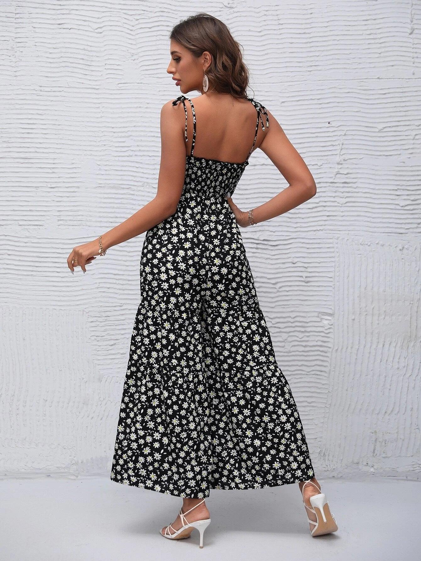 Floral Print Ruffle Cami Jumpsuit-Comfy Jumpsuits