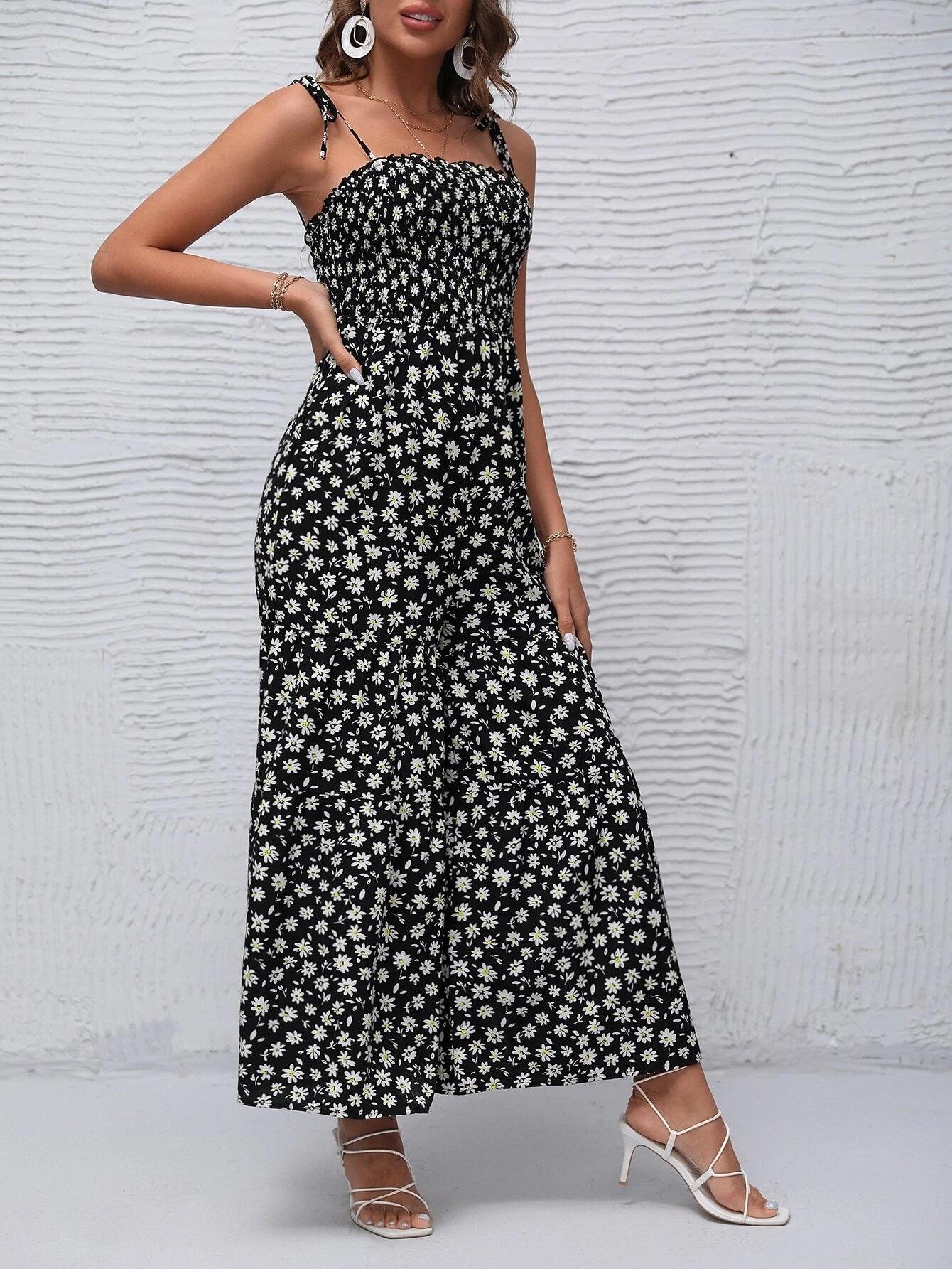 Floral Print Ruffle Cami Jumpsuit-Comfy Jumpsuits