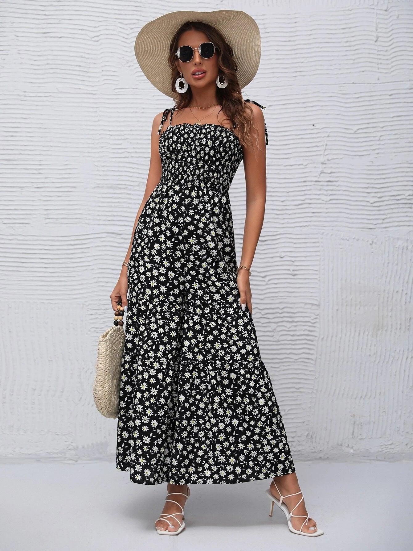 Floral Print Ruffle Cami Jumpsuit-Comfy Jumpsuits