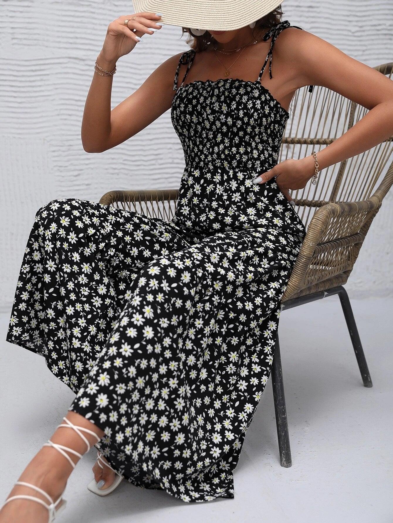 Floral Print Ruffle Cami Jumpsuit-Comfy Jumpsuits