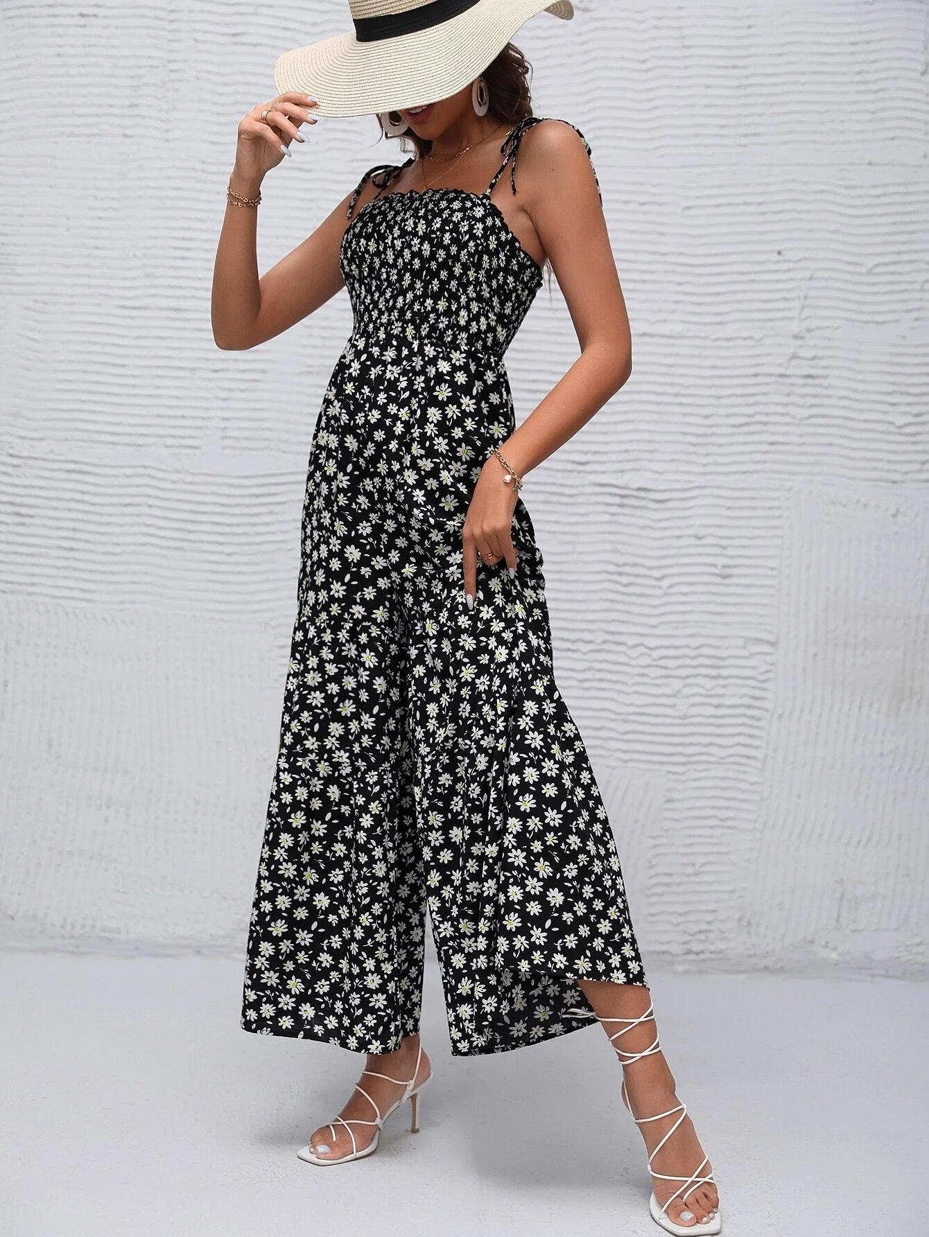 Floral Print Ruffle Cami Jumpsuit-Comfy Jumpsuits