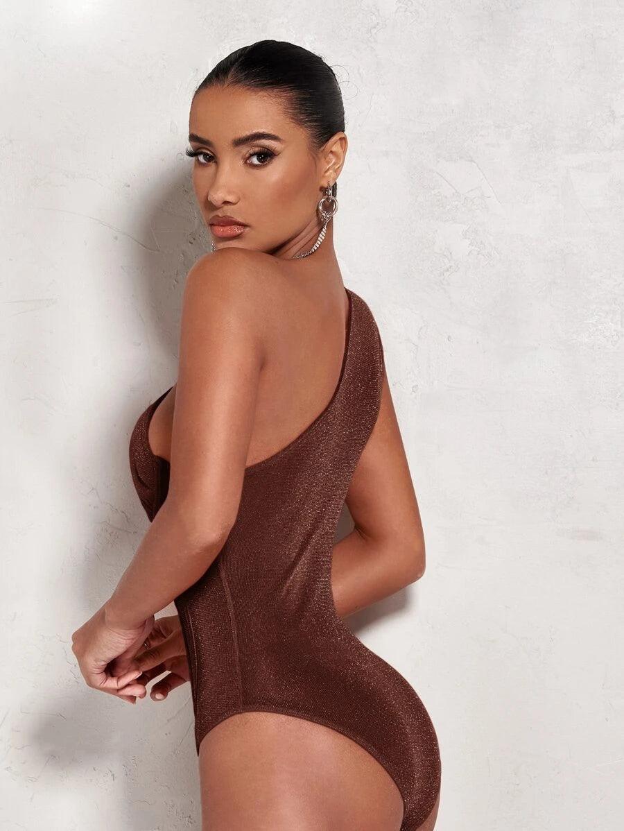 One Shoulder Cut Out Sleeveless Bodysuit-Comfy Jumpsuits