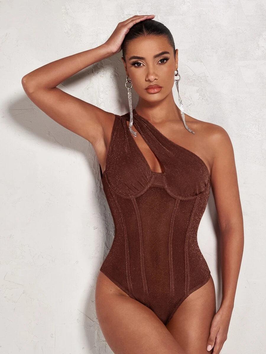 One Shoulder Cut Out Sleeveless Bodysuit-Comfy Jumpsuits