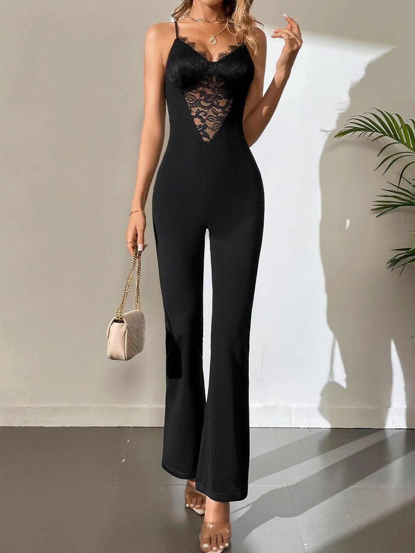 Elegant Tall Contrast Lace Jumpsuit-Comfy Jumpsuits