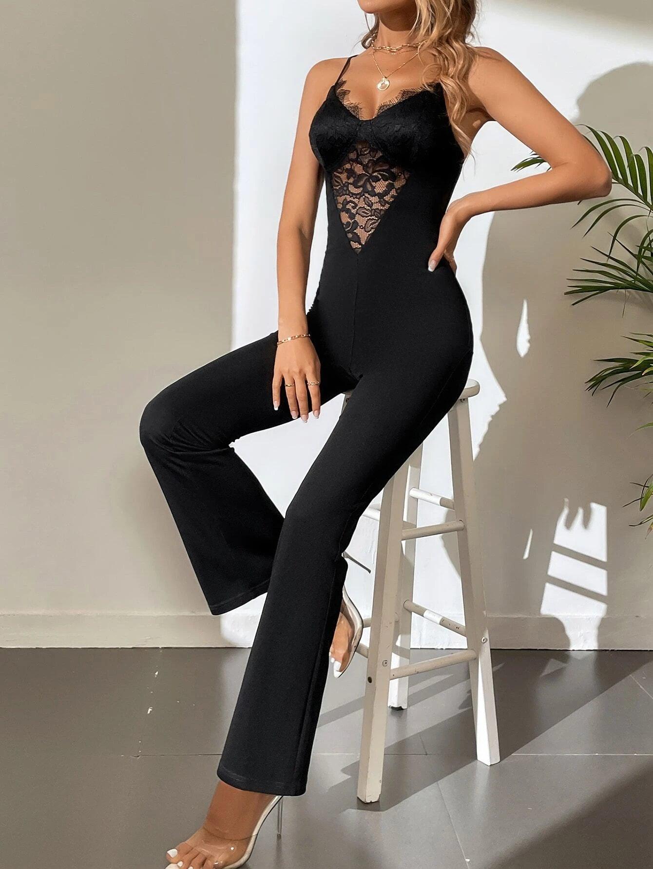 Elegant Tall Contrast Lace Jumpsuit-Comfy Jumpsuits