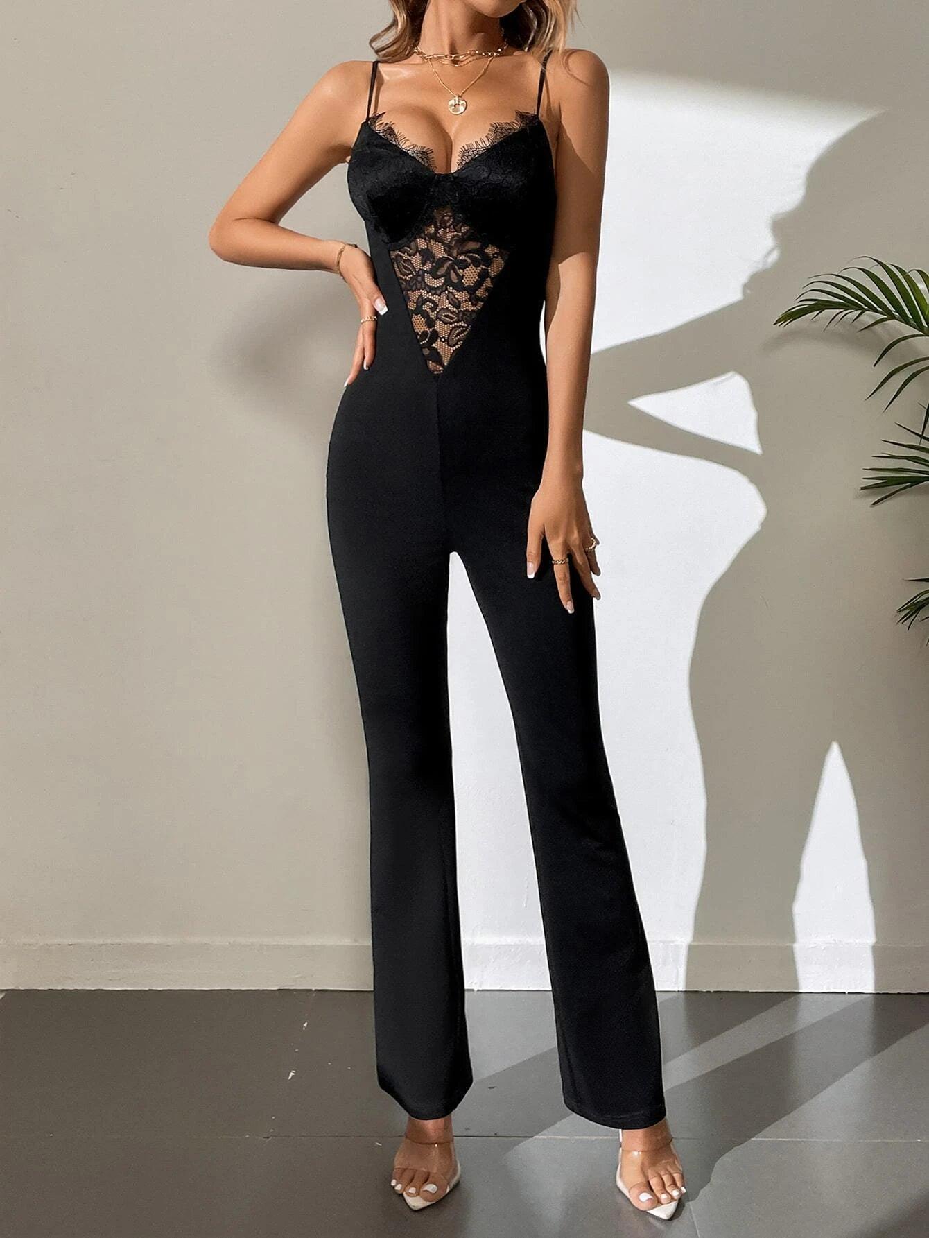 Elegant Tall Contrast Lace Jumpsuit-Comfy Jumpsuits