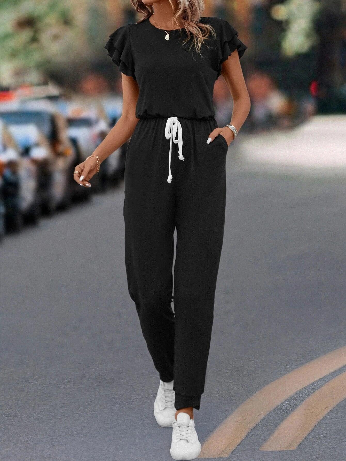 Layered Sleeve Knot Front Jumpsuit-Comfy Jumpsuits