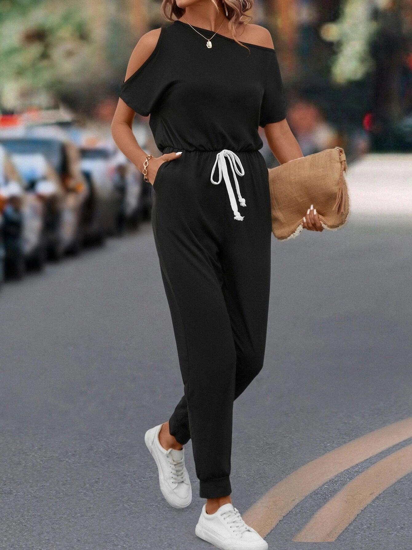 Asymmetrical Neck Knot Front Jumpsuit-Comfy Jumpsuits