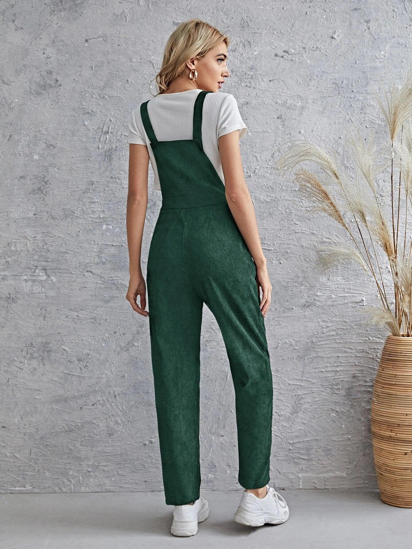 Sleeveless Pocket Front Cord Overalls-Comfy Jumpsuits