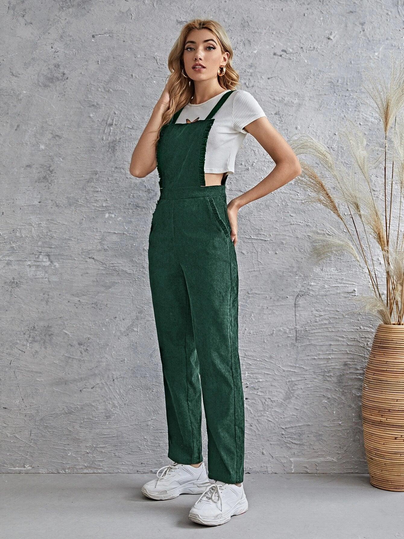 Sleeveless Pocket Front Cord Overalls-Comfy Jumpsuits