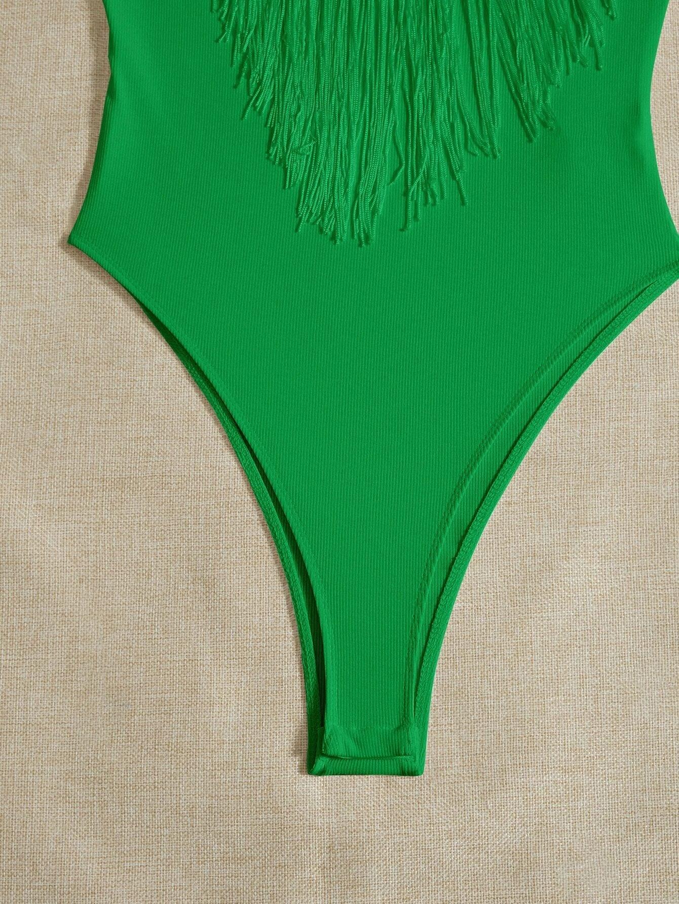 Fringe Trim Cami Bodysuit-Comfy Jumpsuits