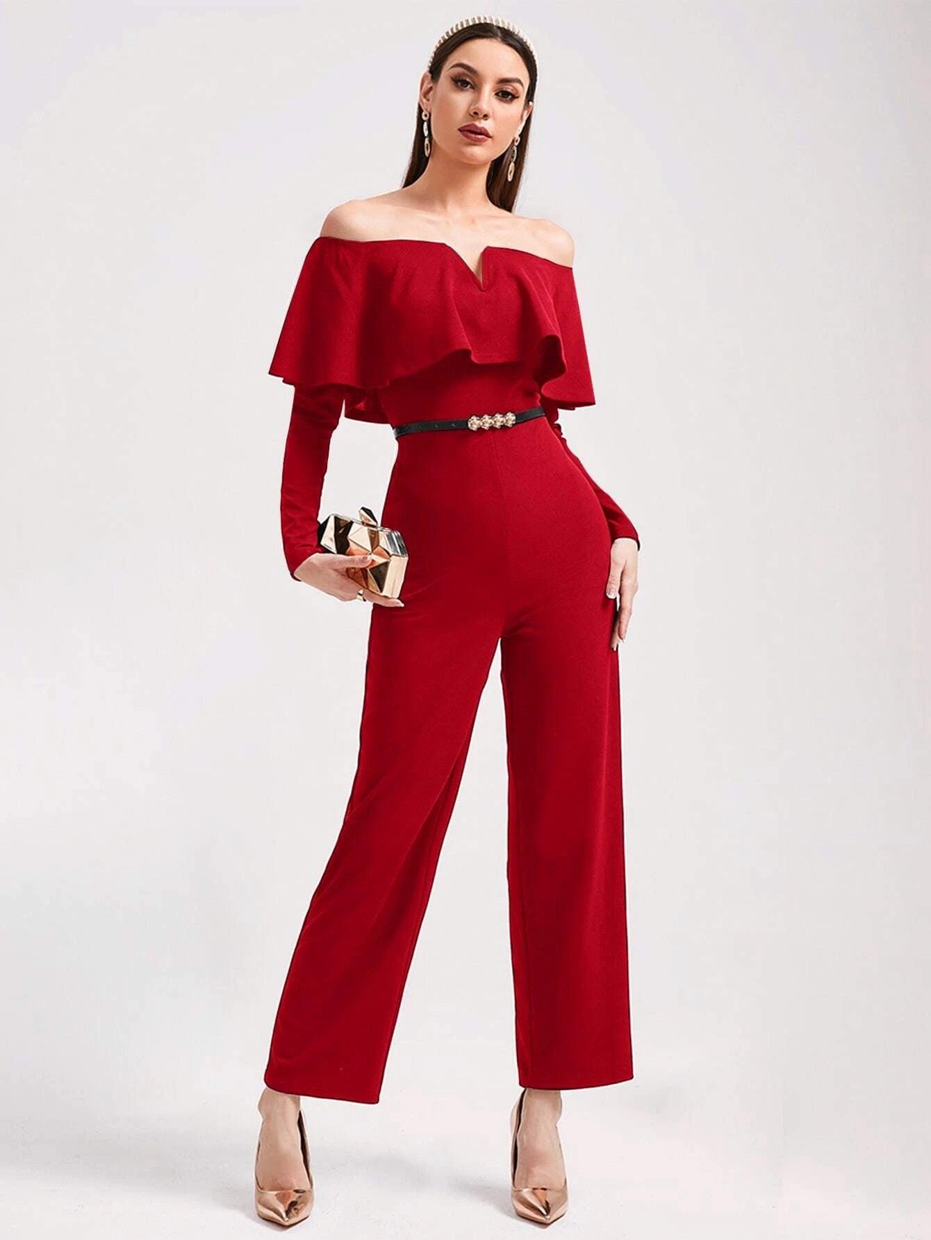 V Wired Overlay Jumpsuit-Comfy Jumpsuits