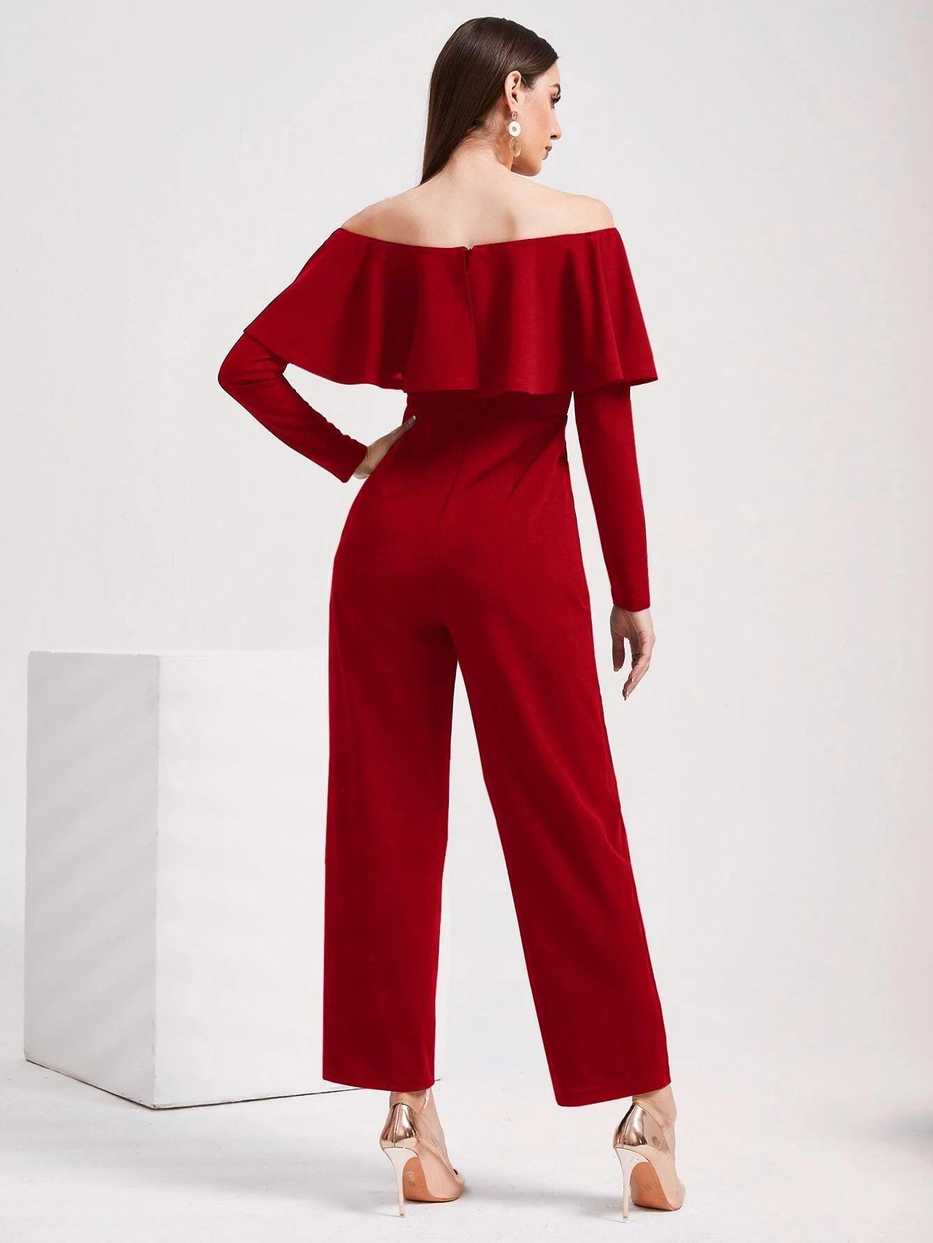V Wired Overlay Jumpsuit-Comfy Jumpsuits