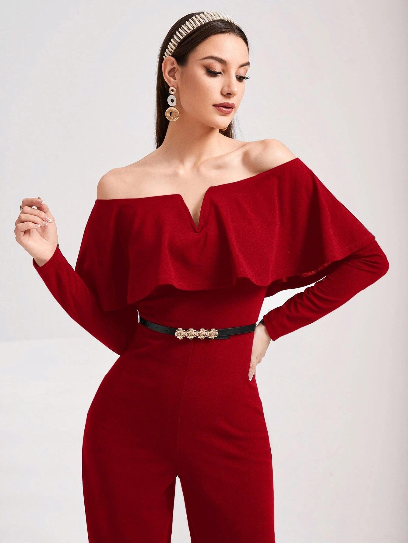 V Wired Overlay Jumpsuit-Comfy Jumpsuits