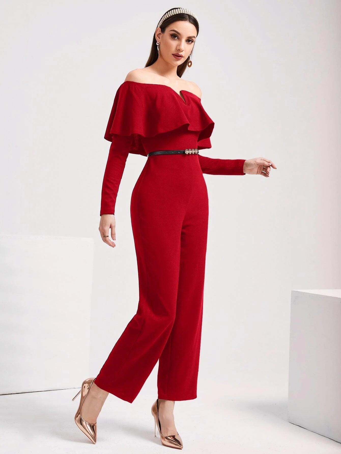 V Wired Overlay Jumpsuit-Comfy Jumpsuits