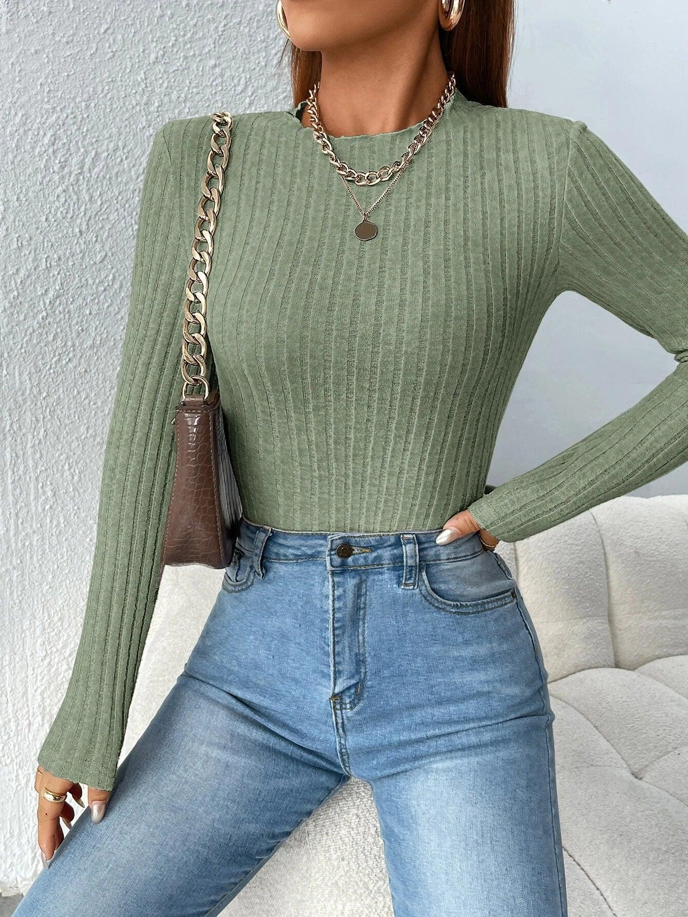 Ribbed Knit Slim Fit Trim Bodysuit-Comfy Jumpsuits
