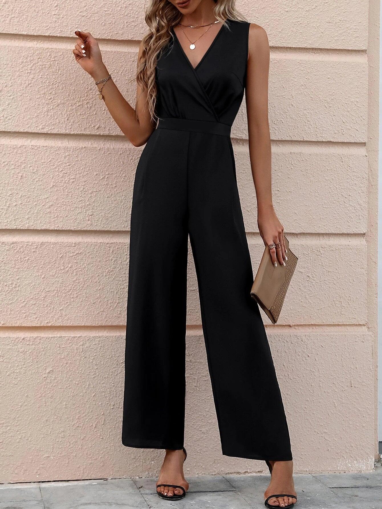 Neck Wide Leg Jumpsuit-Comfy Jumpsuits