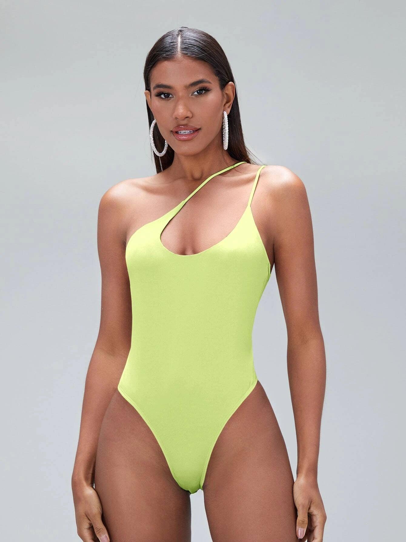 Solid Coloured One Shoulder Bodysuit-Comfy Jumpsuits