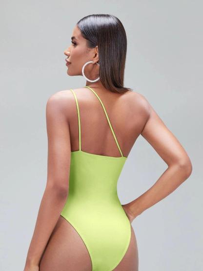 Solid Coloured One Shoulder Bodysuit-Comfy Jumpsuits