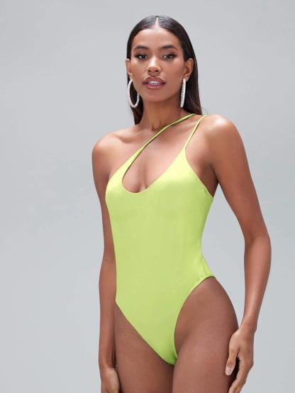Solid Coloured One Shoulder Bodysuit-Comfy Jumpsuits