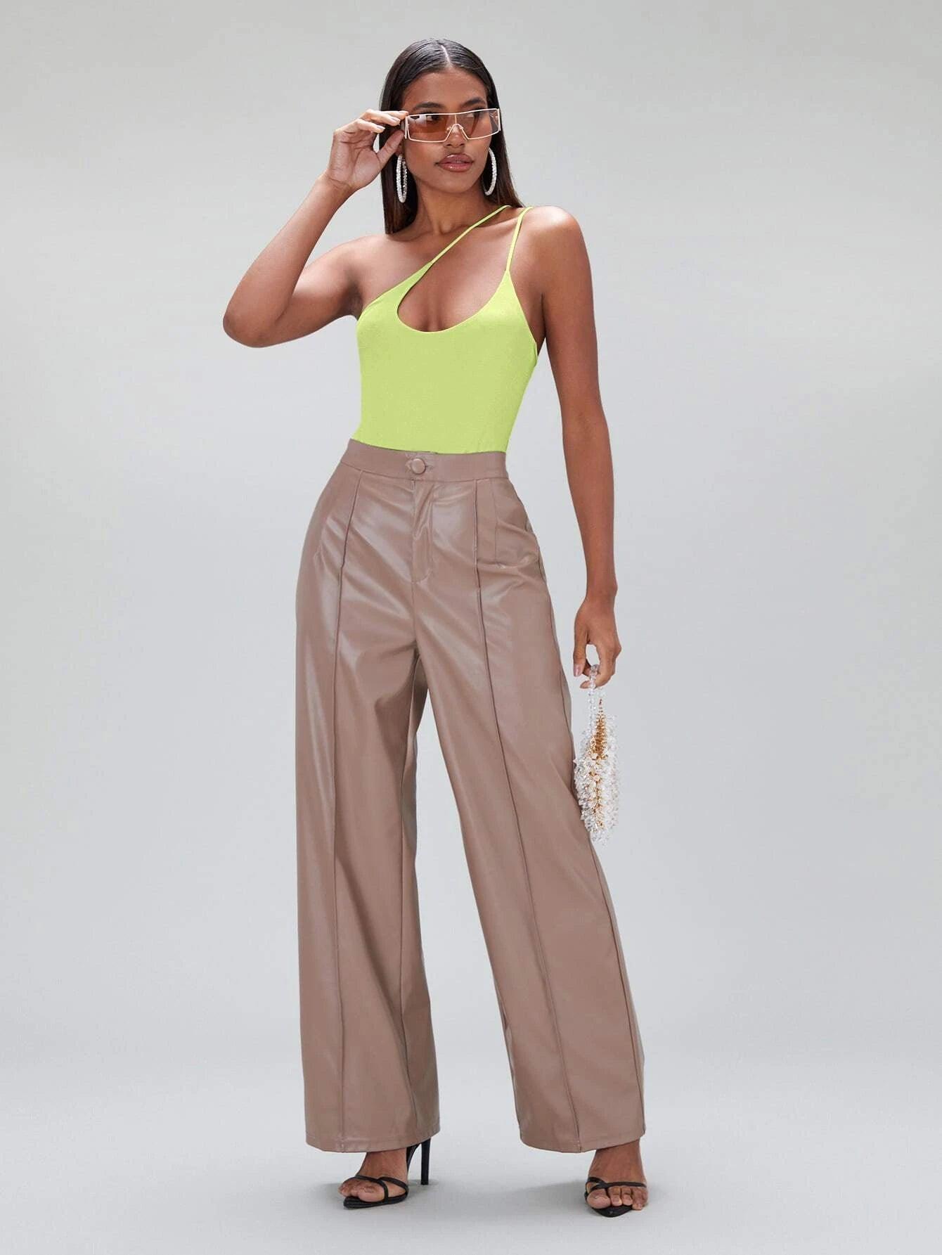 Solid Coloured One Shoulder Bodysuit-Comfy Jumpsuits