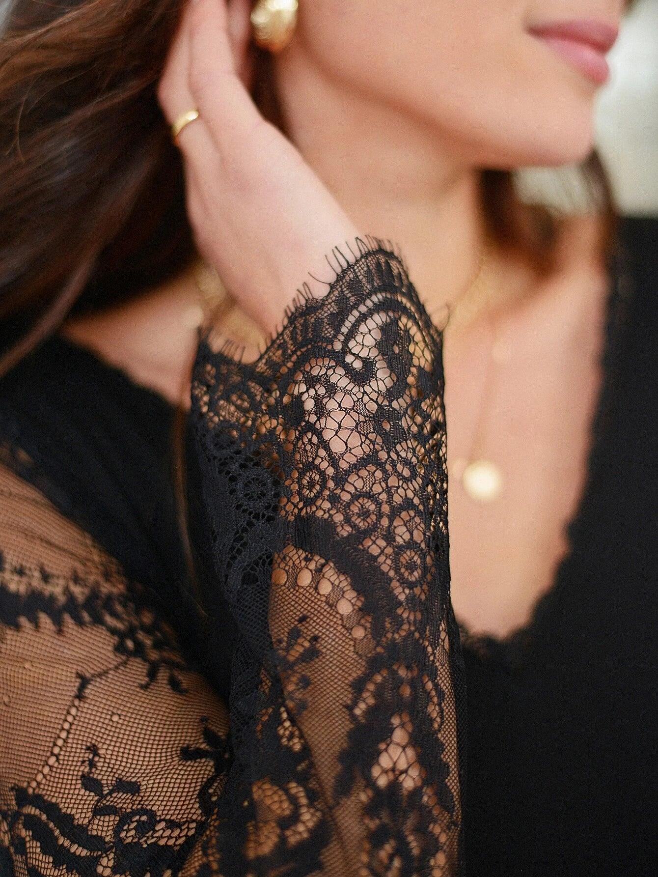 Contrast Lace Backless Bodysuit-Comfy Jumpsuits