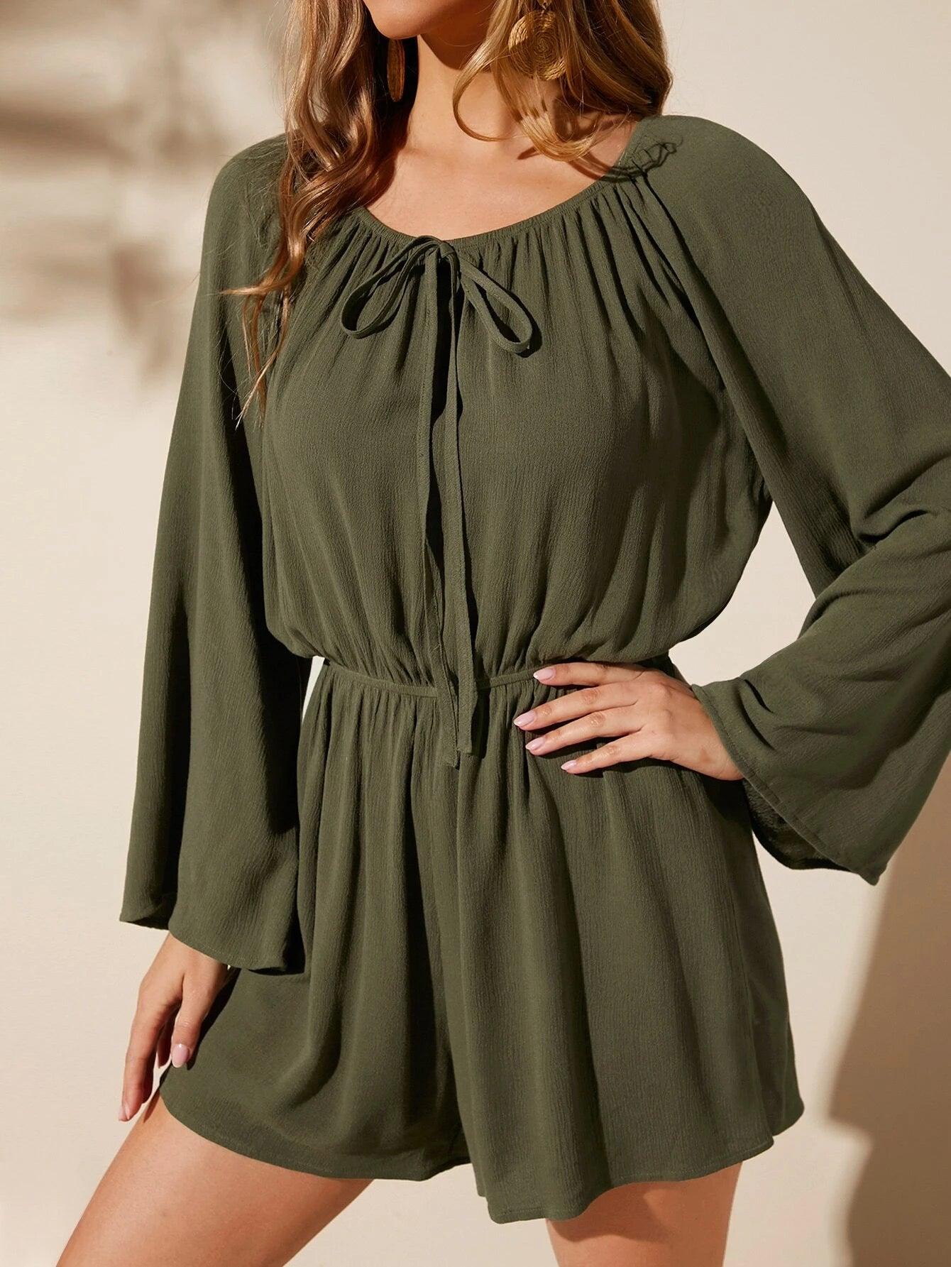 Flounce Sleeved Romper-Comfy Jumpsuits