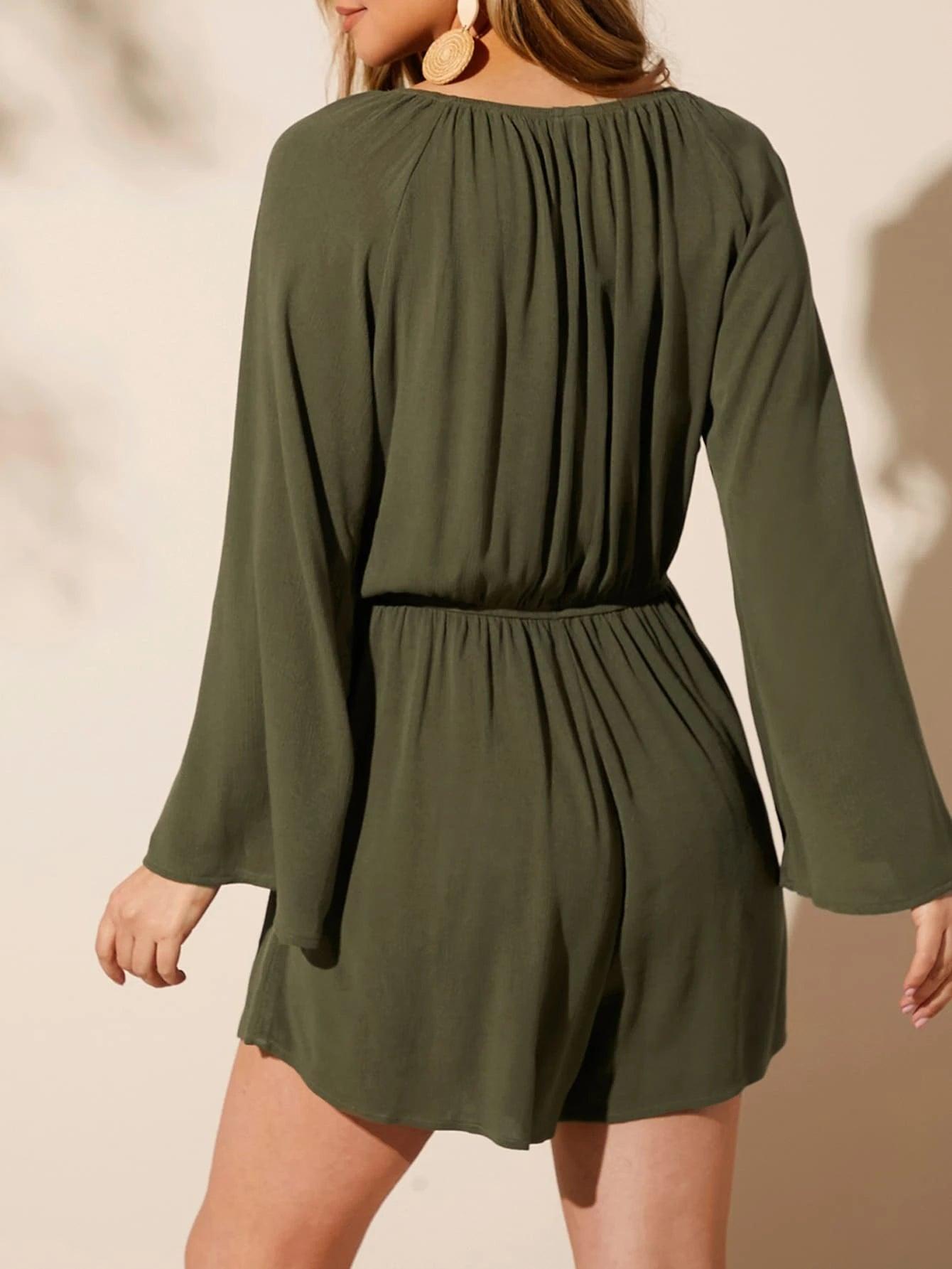 Flounce Sleeved Romper-Comfy Jumpsuits